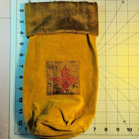 Velvet Wine Bottle Bag Maple Leaf Embroidery Vintage Autumn Fall Thanksgiving - Picture 3 of 5
